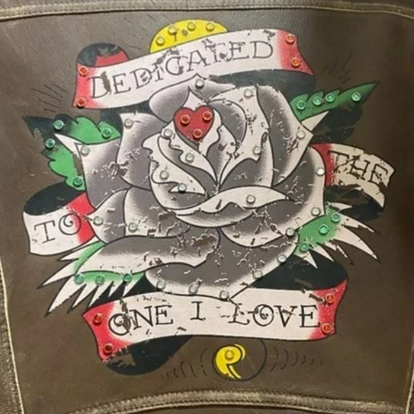 Ed Hardy Brown Leather Jacket Sz XSmall Crossover Biker Style NWT - Picture 4 of 13